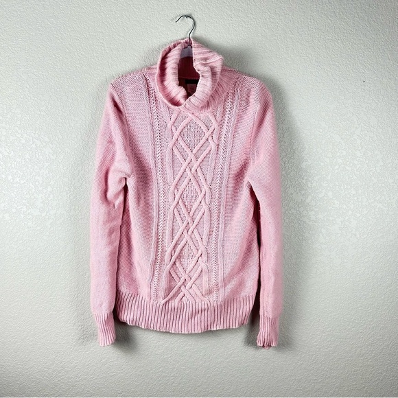 J. Crew Sweaters - J. Crew Pink Turtleneck Cable Knit Sweater XL